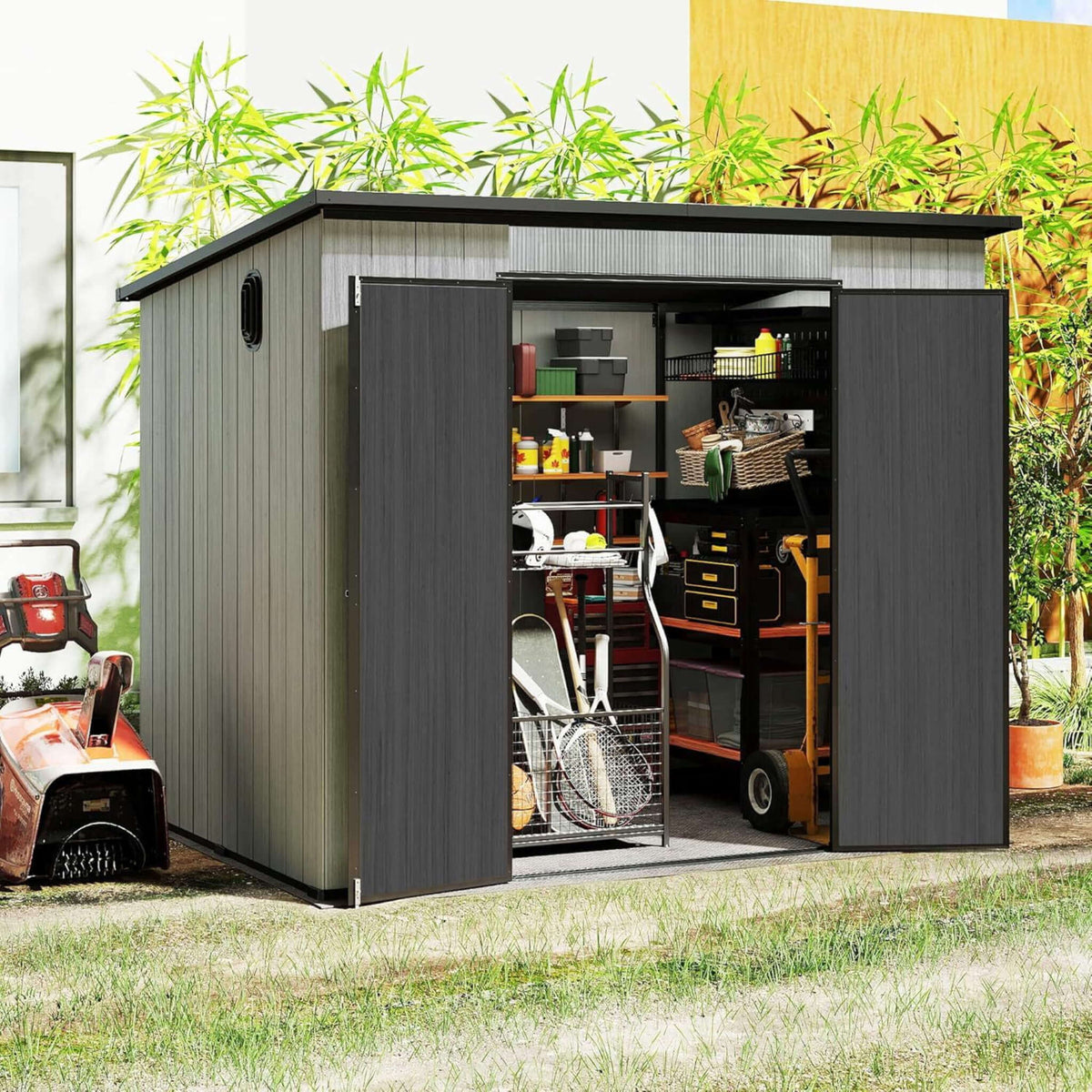 [06X08FT] Outdoor Resin Storage Shed With Lockable Double Doors And Sloping Roof (SAK73286)