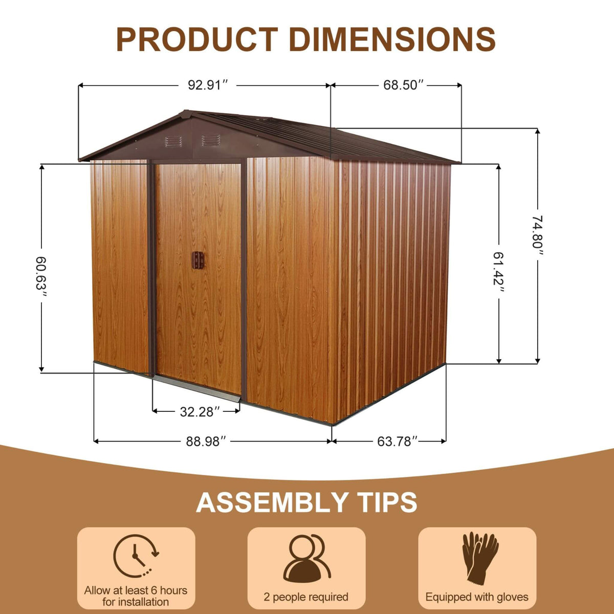 [06X08FT] Premium Outdoor Metal Storage Shed With Metal Floor Frame (SAK95204)