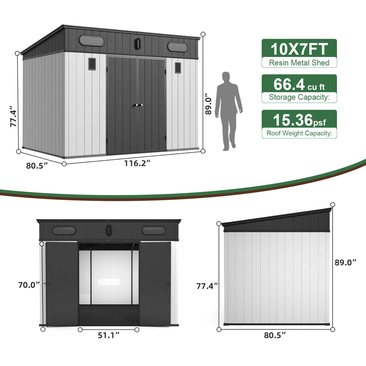 [07X10FT] Heavy-Duty Weather-Resistant Steel-Reinforced Plastic Storage Shed With Floor (SAK93148)
