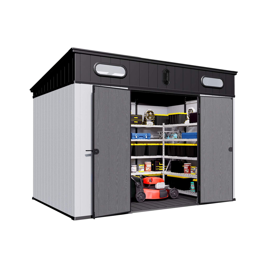 [07X10FT] Heavy-Duty Weather-Resistant Steel-Reinforced Plastic Storage Shed With Floor (SAK93148)