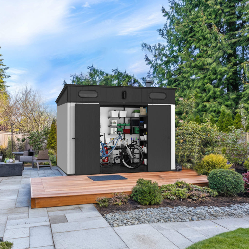[07X10FT] Heavy-Duty Weather-Resistant Steel-Reinforced Plastic Storage Shed With Floor (SAK93148)