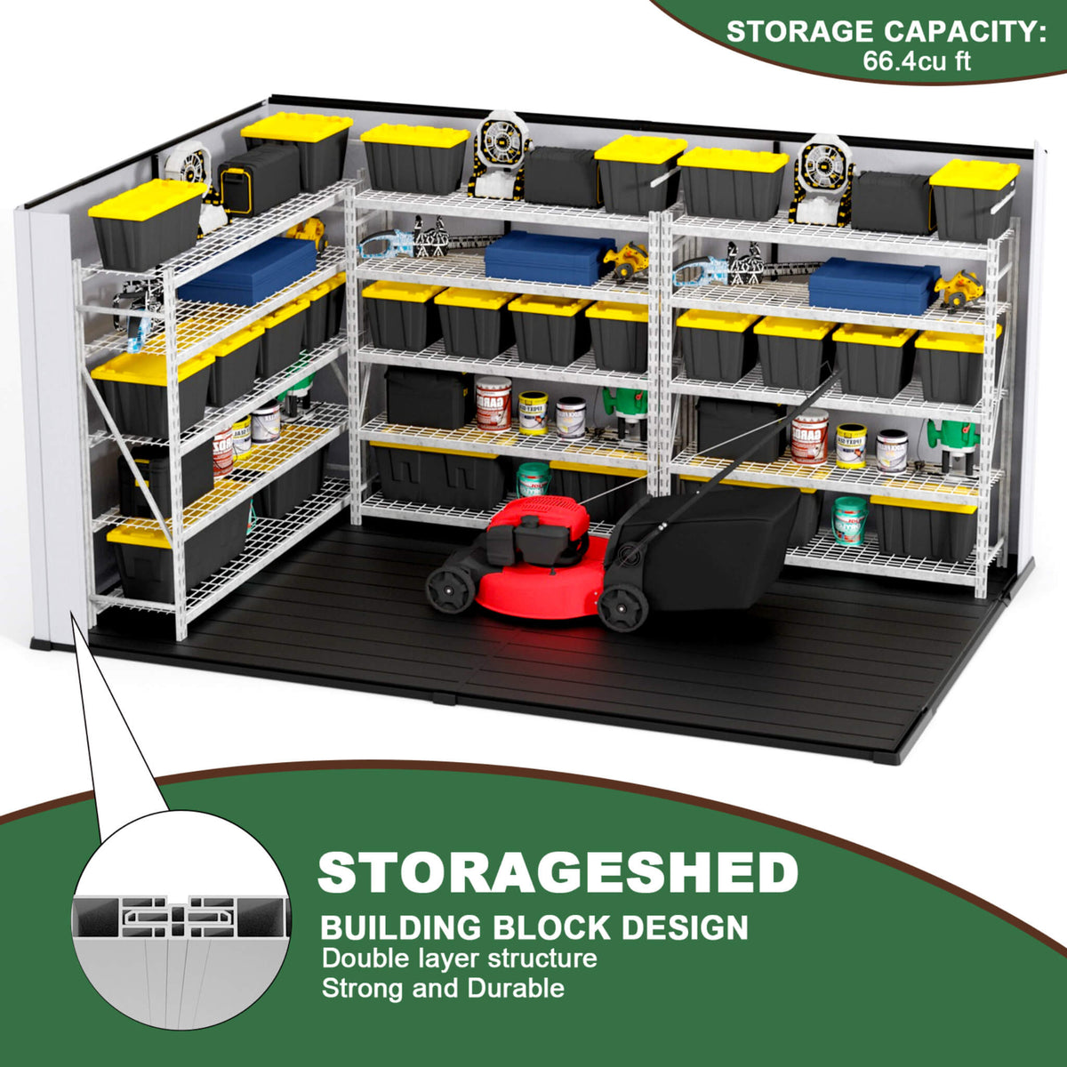 [07X10FT] Heavy-Duty Weather-Resistant Steel-Reinforced Plastic Storage Shed With Floor (SAK93148)