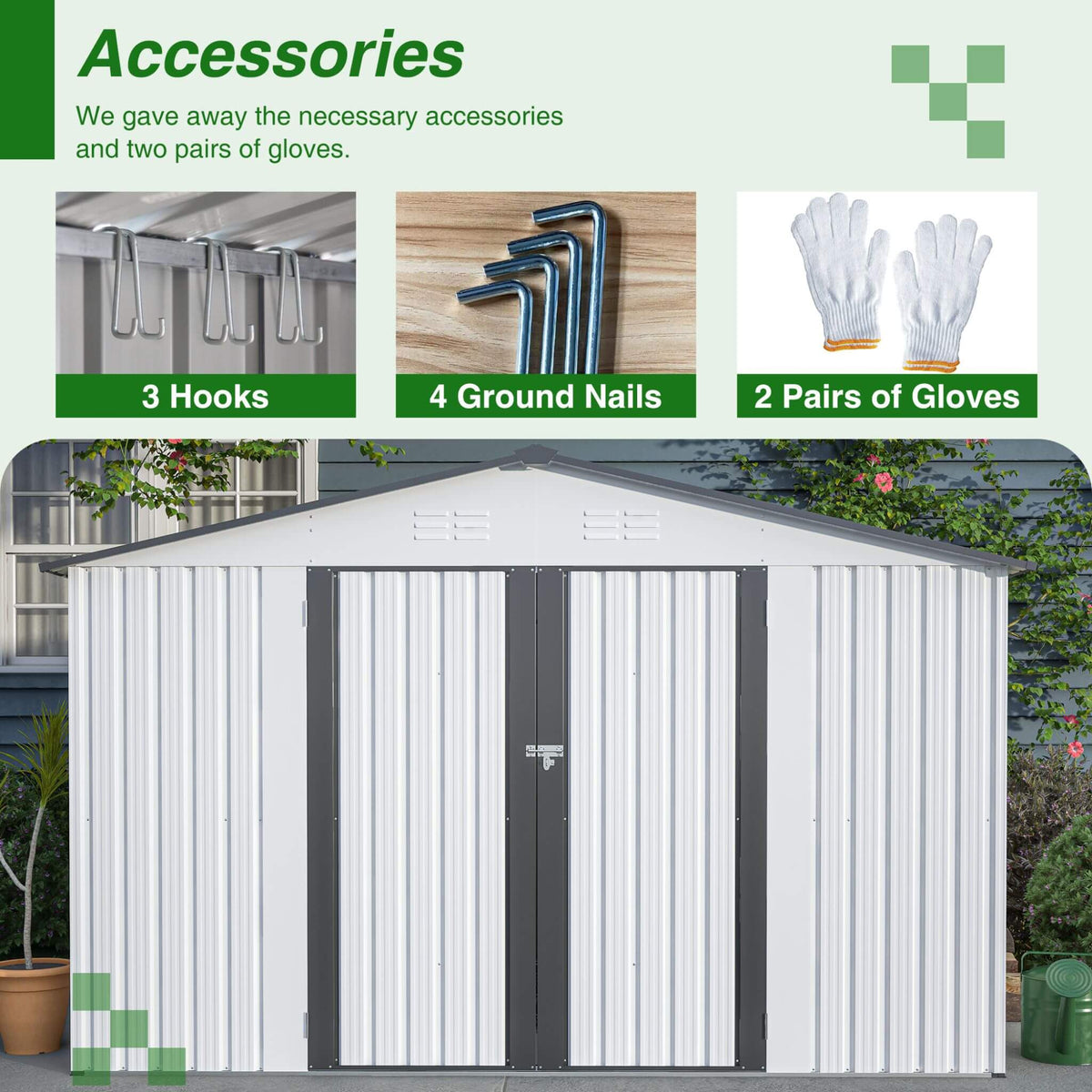 [08X10FT] Heavy-Duty Outdoor All-Weather Metal Garden Tool Shed (SAK28501)