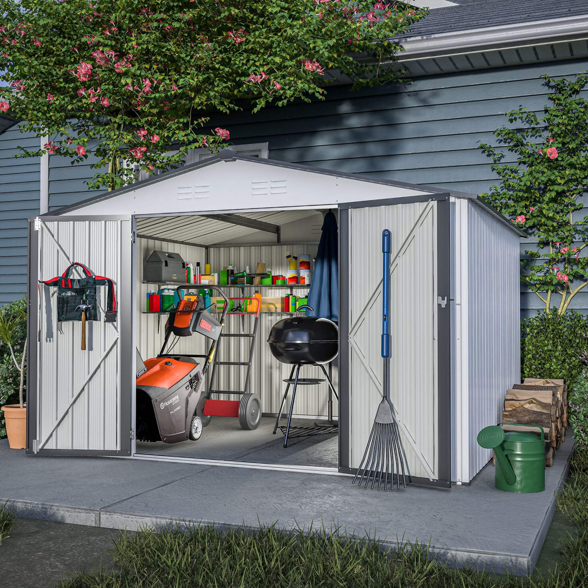 [08X10FT] Heavy-Duty Outdoor All-Weather Metal Garden Tool Shed (SAK28501)