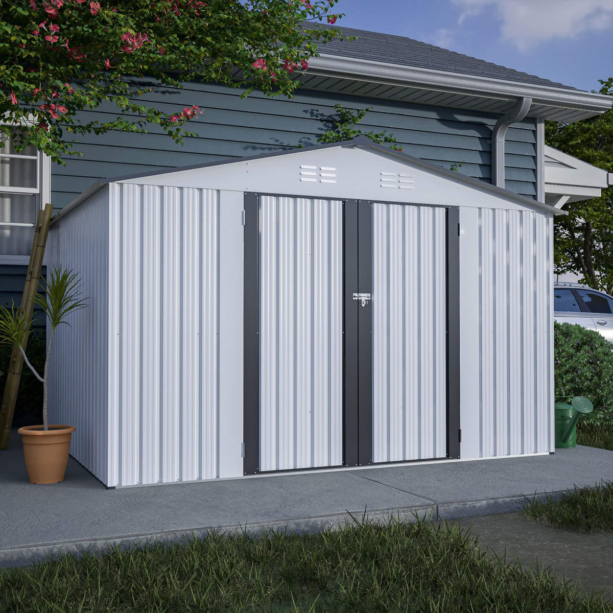 [08X10FT] Heavy-Duty Outdoor All-Weather Metal Garden Tool Shed (SAK28501)