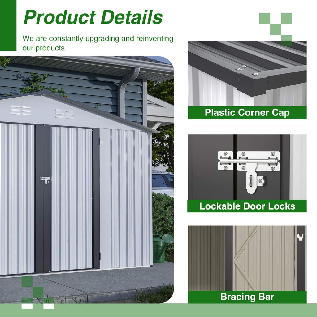 [08X10FT] Heavy-Duty Outdoor All-Weather Metal Garden Tool Shed (SAK28501)