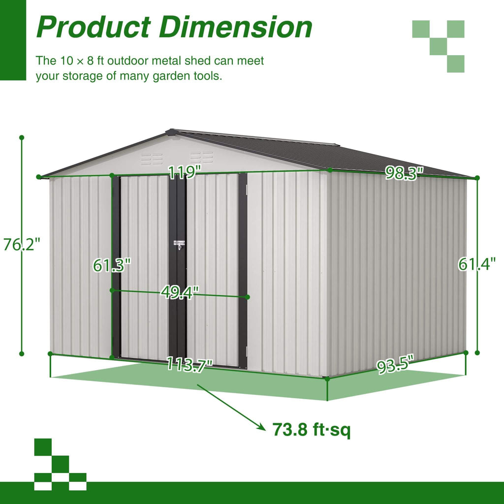 [08X10FT] Heavy-Duty Outdoor All-Weather Metal Garden Tool Shed (SAK28501)