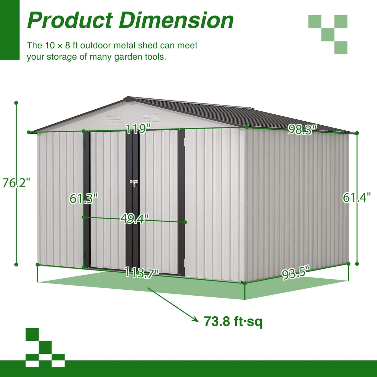 [08X10FT] Heavy-Duty Outdoor All-Weather Metal Garden Tool Shed (SAK28501)