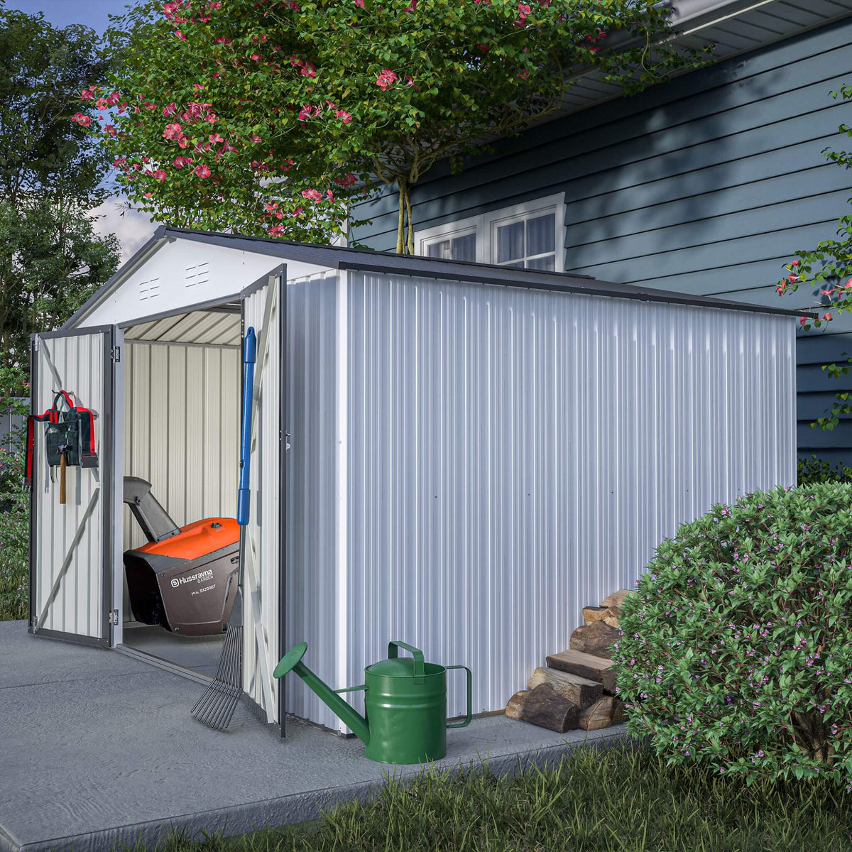 [08X10FT] Heavy-Duty Outdoor All-Weather Metal Garden Tool Shed (SAK28501)