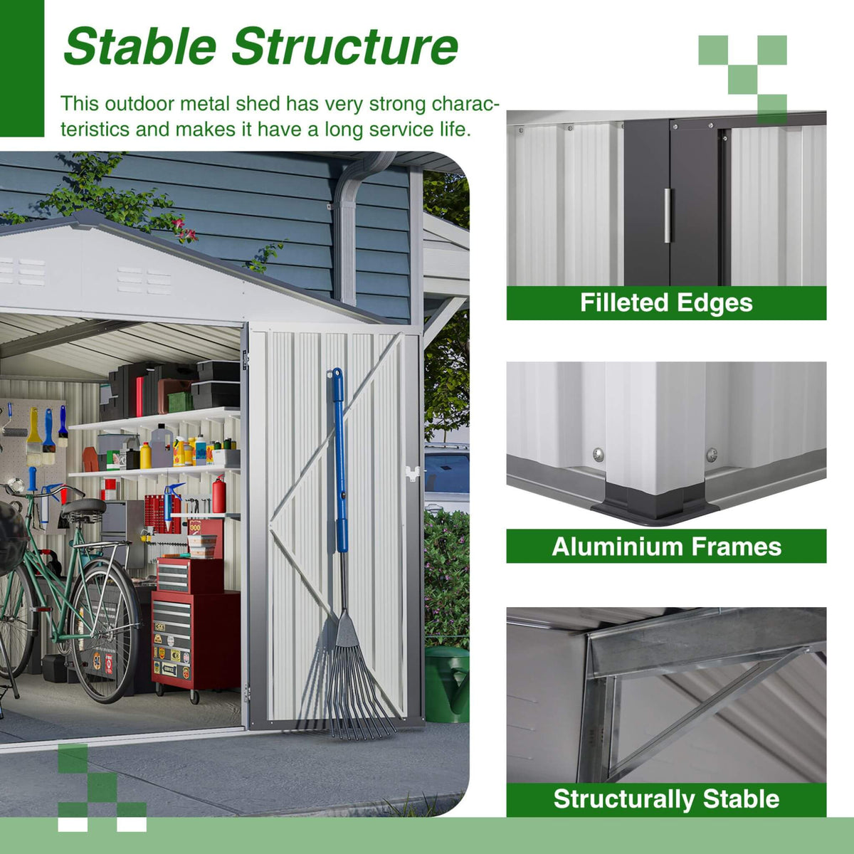 [08X10FT] Heavy-Duty Outdoor All-Weather Metal Garden Tool Shed (SAK28501)