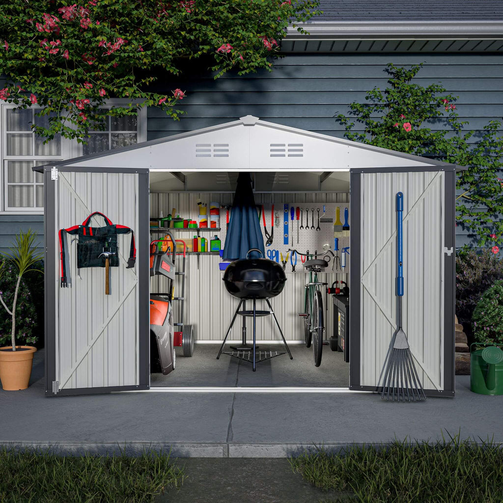 [08X10FT] Heavy-Duty Outdoor All-Weather Metal Garden Tool Shed (SAK28501)