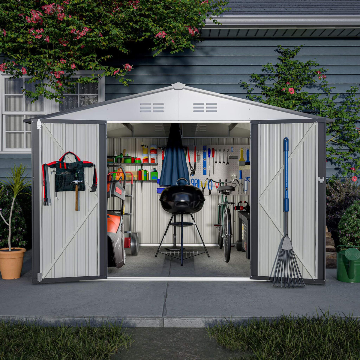 [08X10FT] Heavy-Duty Outdoor All-Weather Metal Garden Tool Shed (SAK28501)