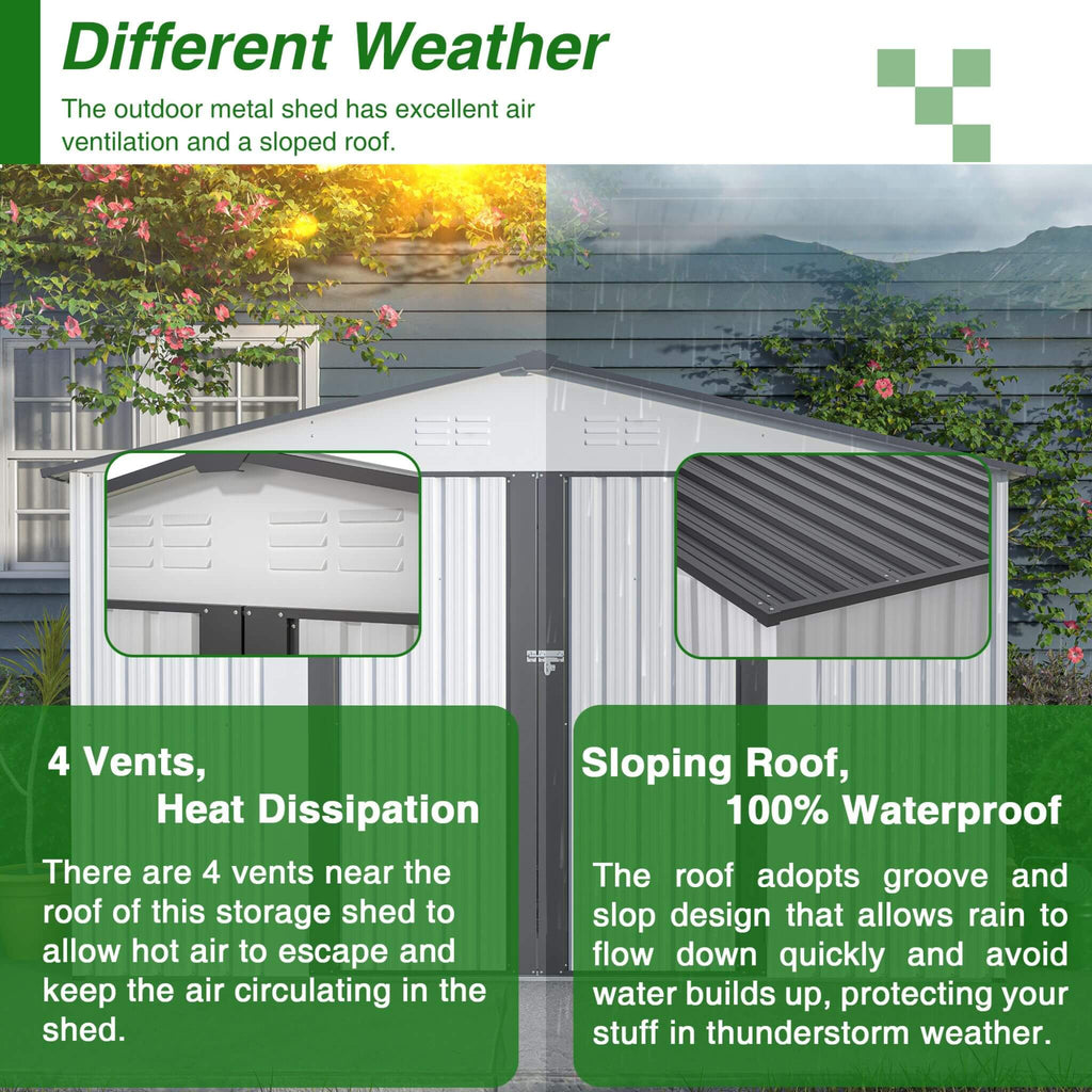 [08X10FT] Heavy-Duty Outdoor All-Weather Metal Garden Tool Shed (SAK28501)