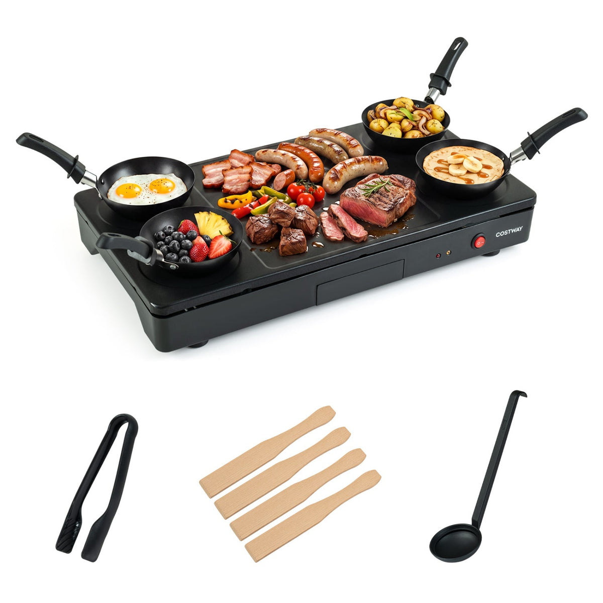 Electric Raclette Grill with 4 Nonstick Woks and Spatulas