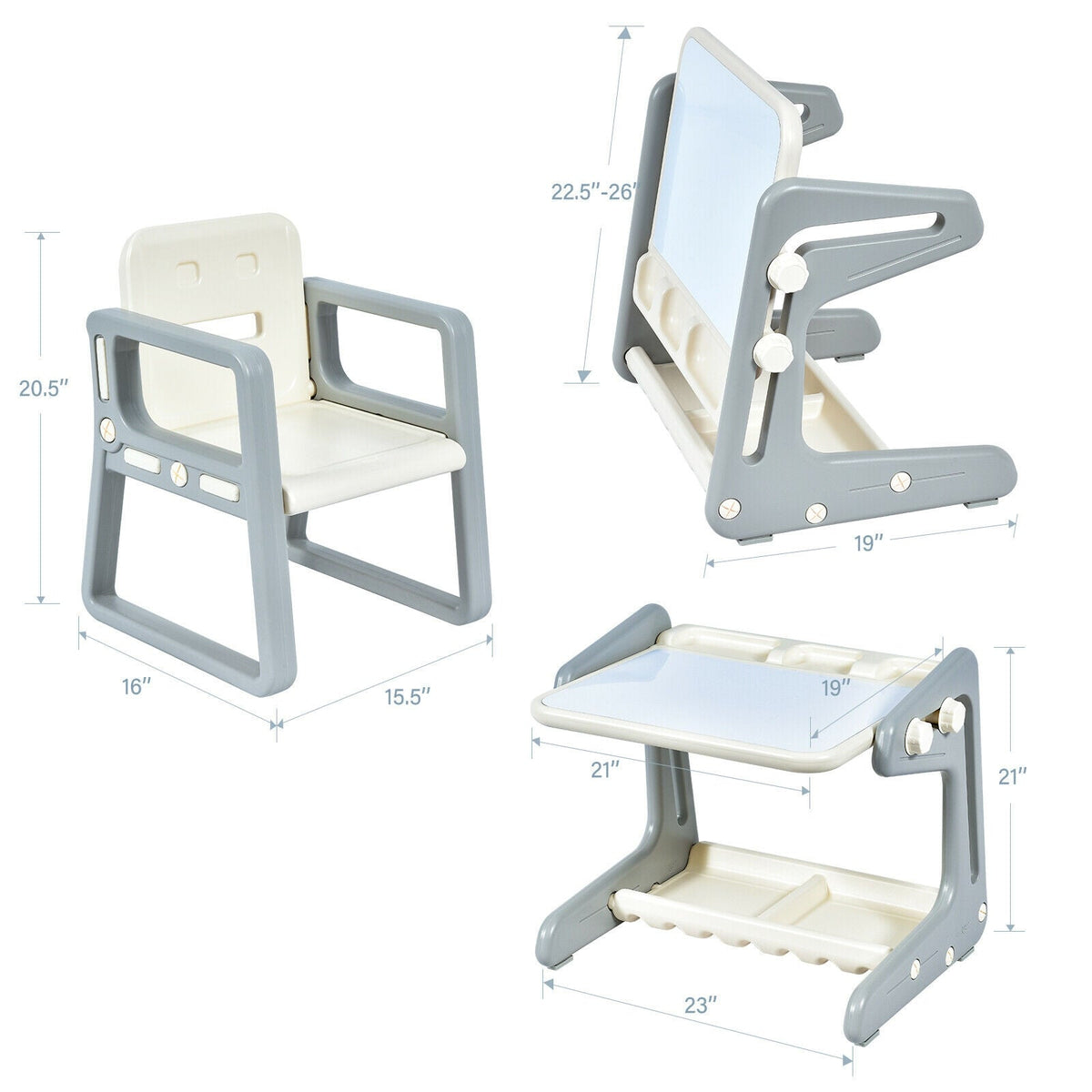 2 in 1 Kids Easel Table and Chair Set with Adjustable Art Painting Board