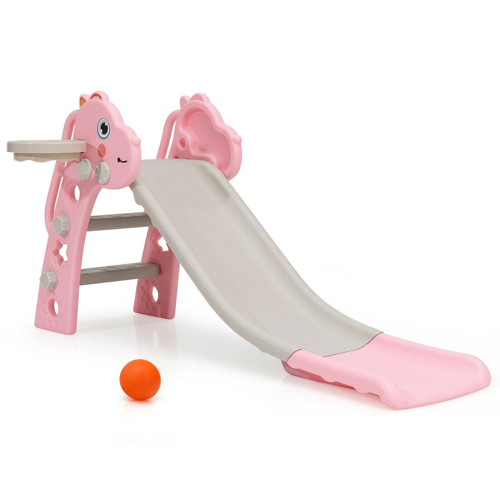 3-in-1 Kids Slide Baby Play Climber Slide Set with Basketball Hoop