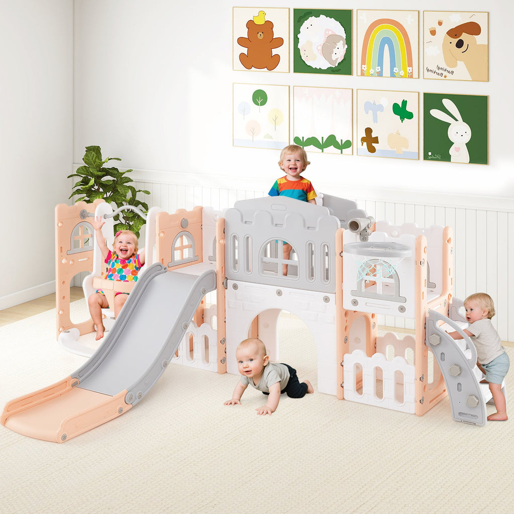 10-in-1 Toddler Swing and Slide Set Climber Playset with Basketball Hoop