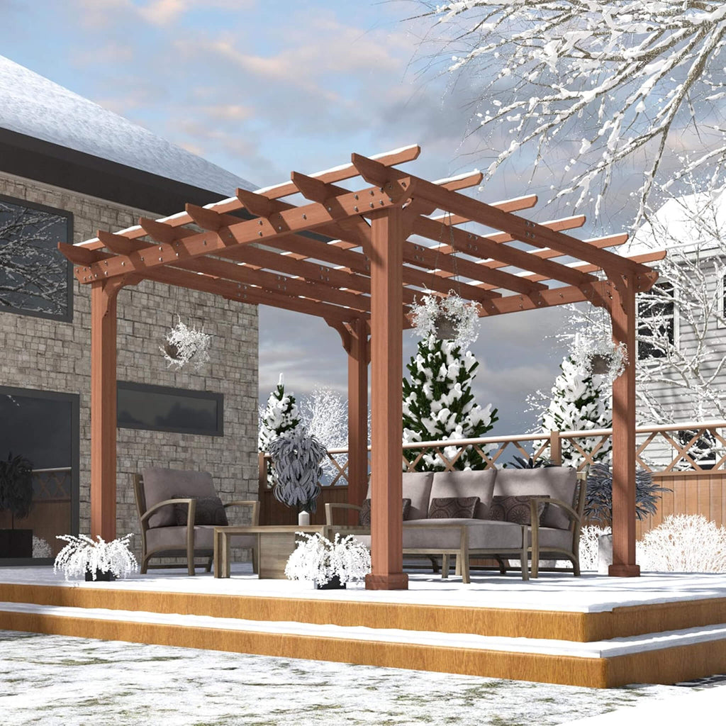 Outdoor Cedar Wood Patio Pergola With Slatted Trellis Roof (SAK92150)