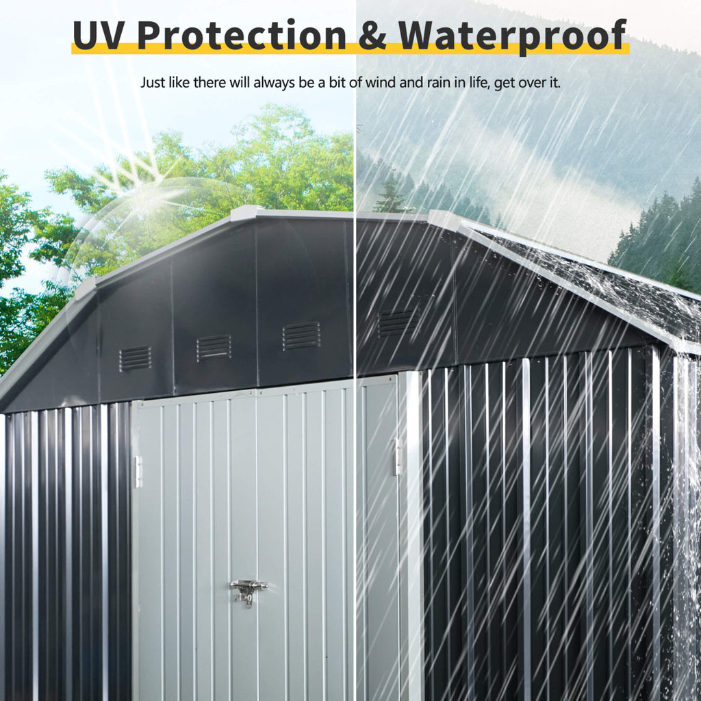 [10X12FT] Heavy-Duty Outdoor Metal Garden Backyard Shed With Arch Roof And Lockable Doors (SAK57431)