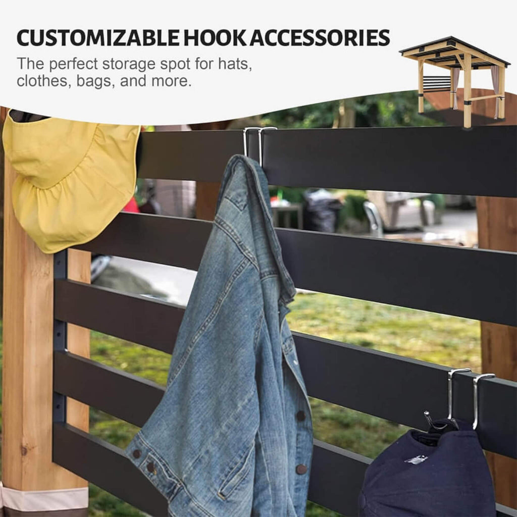 [10X12FT] Heavy-Duty Premium Outdoor All-Season Wooden Cedar Hardtop Gazebo With Metal Roof & Back Curtains (SAK57184)