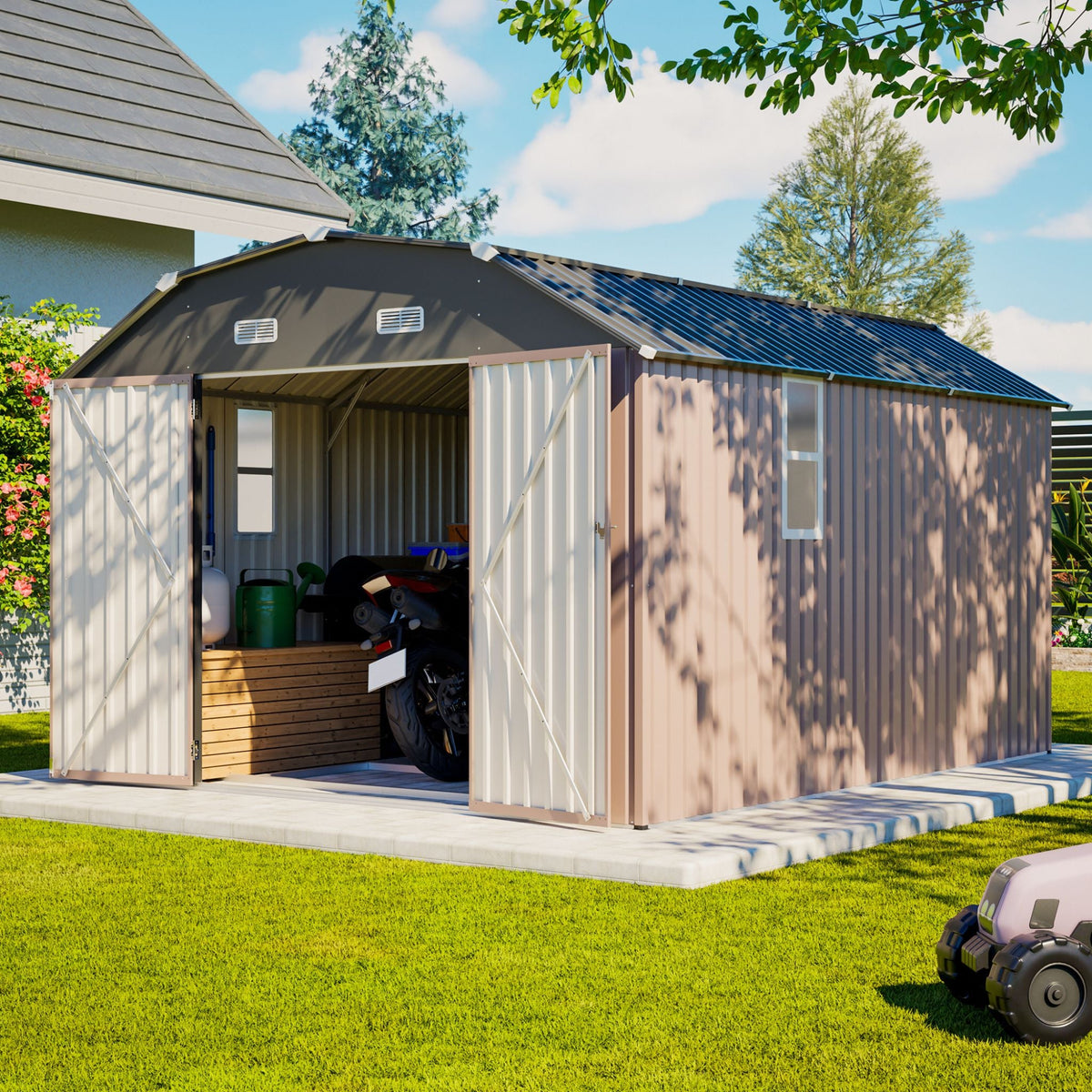 [10X12FT] Heavy-Duty Outdoor Metal Storage Shed With Floor (SAK91820)
