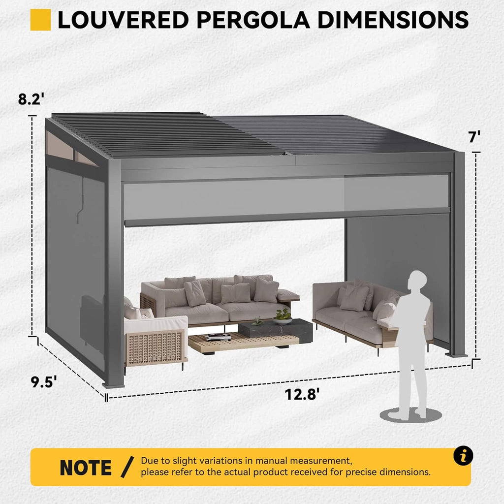 Luxury Wall-Mounted Aluminum Louvered Pergola With Pull-Down Screens (SAK91537)