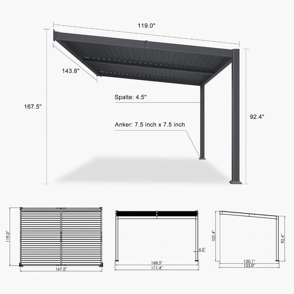 [10X14FT] Modern Wall-Mounted Louvered Pergola With Aluminum Frame (SAK30048)