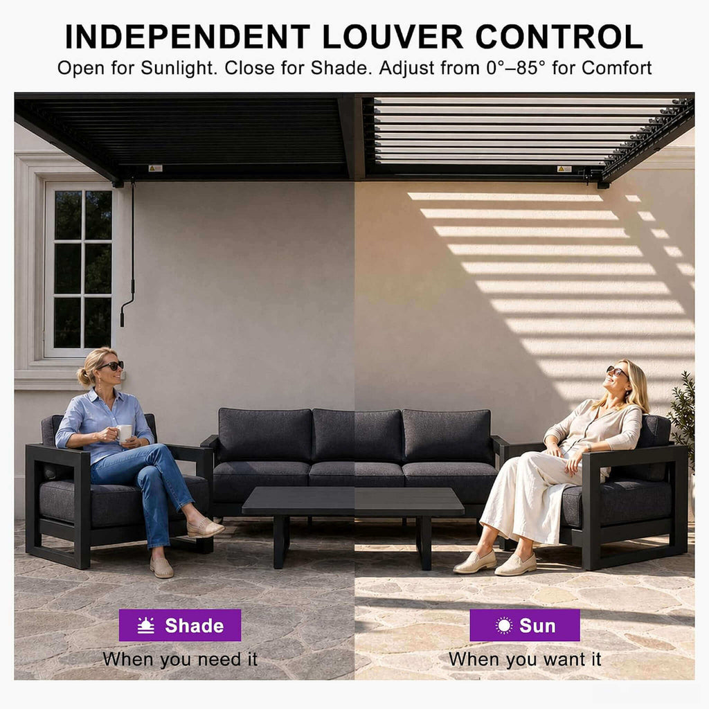 [10X14FT] Modern Wall-Mounted Louvered Pergola With Aluminum Frame (SAK30048)