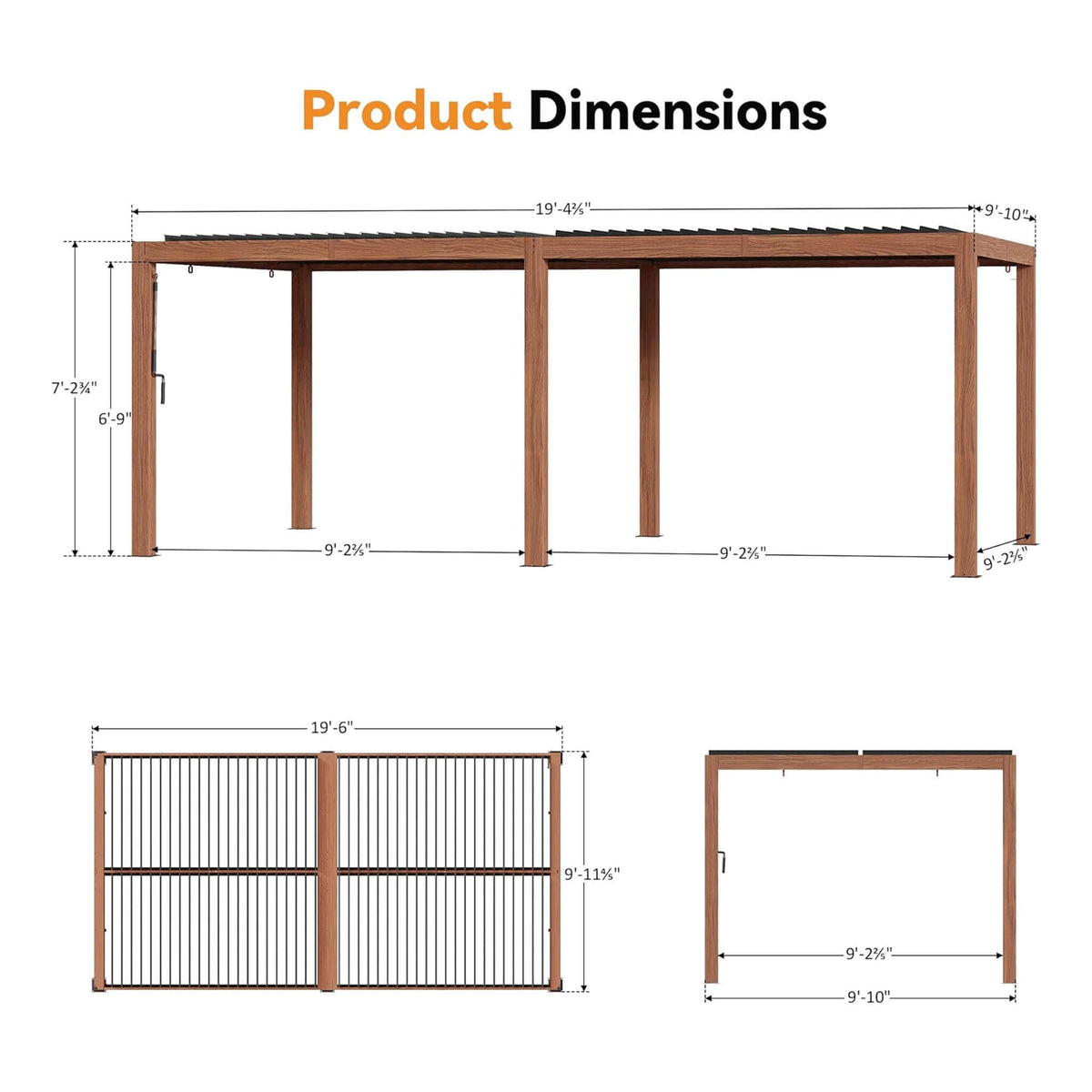 [10X20FT] Heavy-Duty Luxury Outdoor Pergola With Adjustable Louvers And Integrated Drainage (SAK42670)