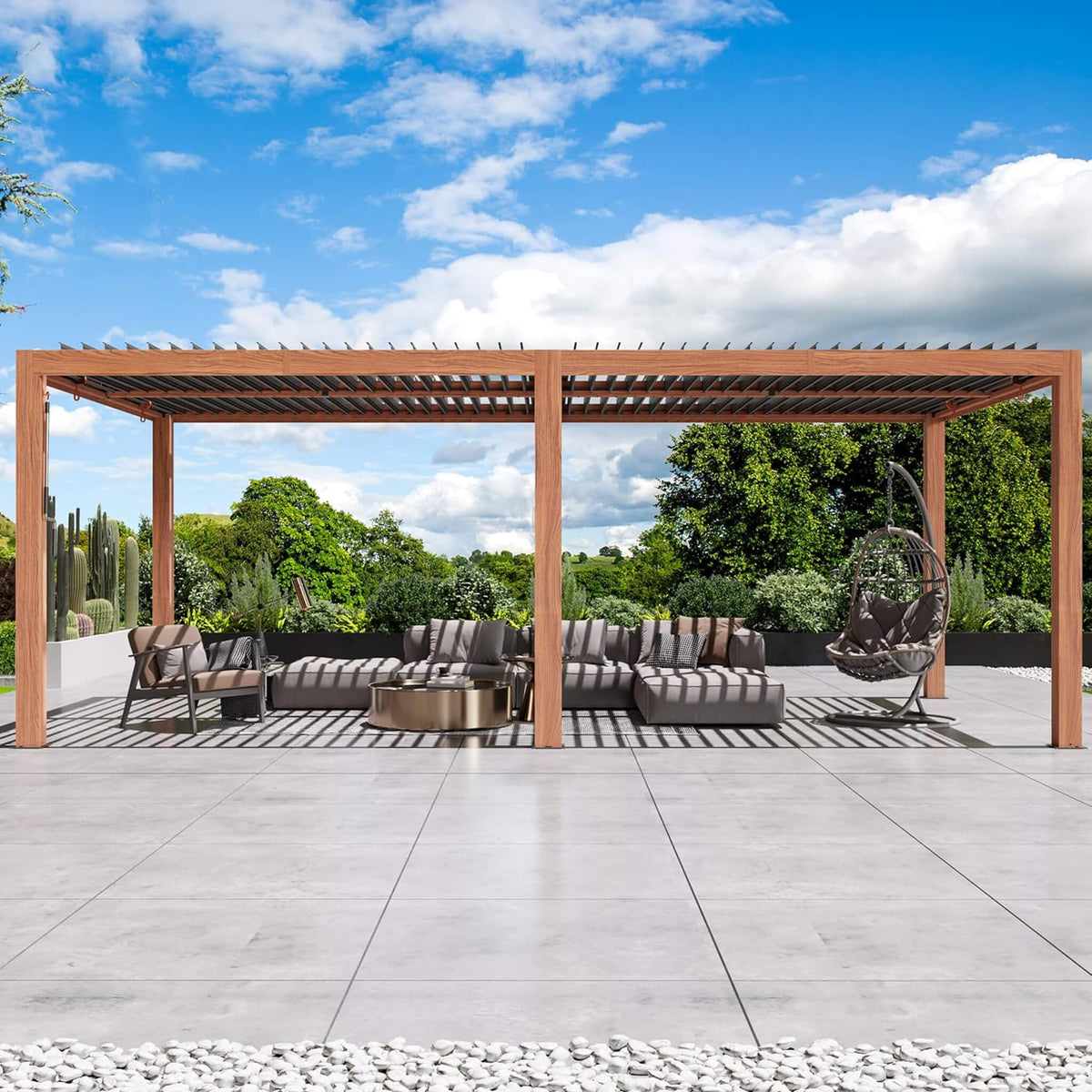 [10X20FT] Heavy-Duty Luxury Outdoor Pergola With Adjustable Louvers And Integrated Drainage (SAK42670)