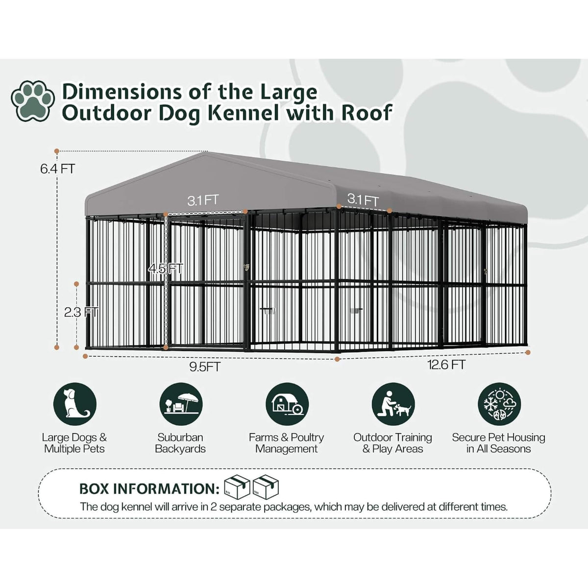 [10X20FT] Large Heavy-Duty Dog Kennel With Waterproof Roof And Dual Doors (SAK94571)