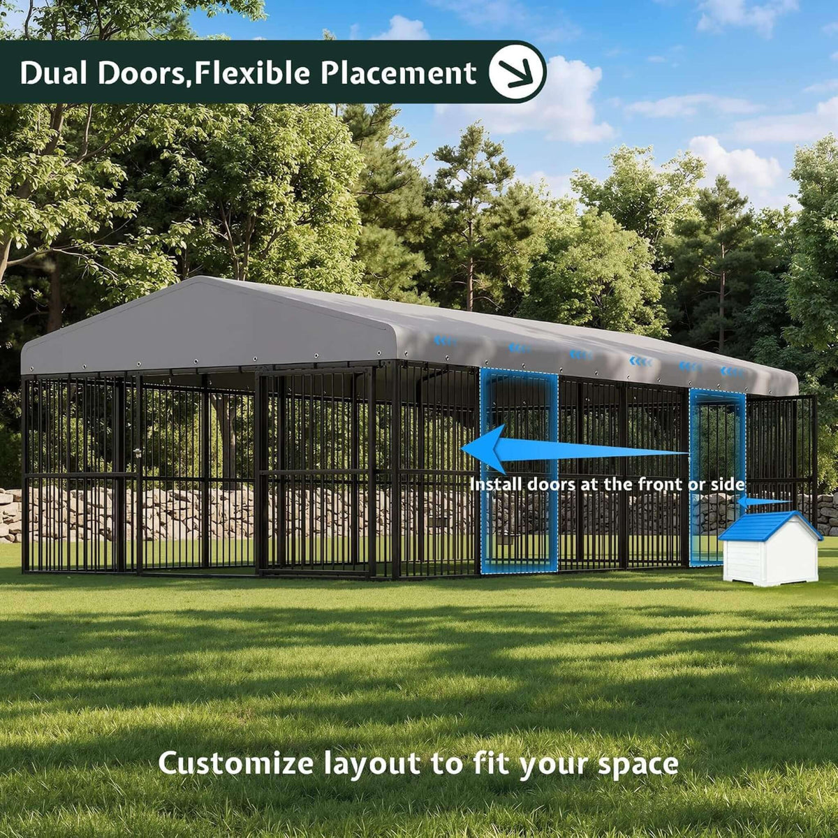 [10X20FT] Large Heavy-Duty Dog Kennel With Waterproof Roof And Dual Doors (SAK94571)