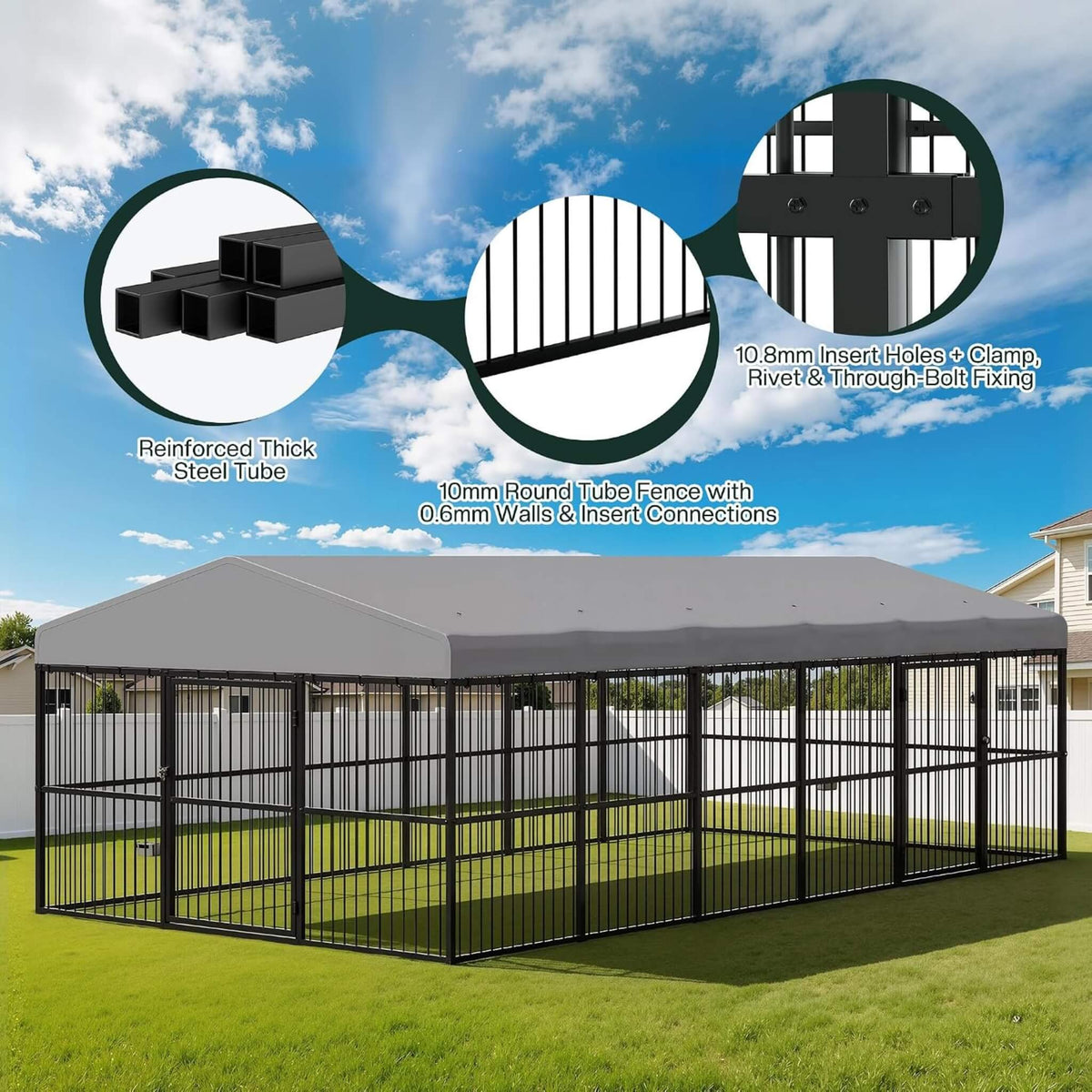 [10X20FT] Large Heavy-Duty Dog Kennel With Waterproof Roof And Dual Doors (SAK94571)