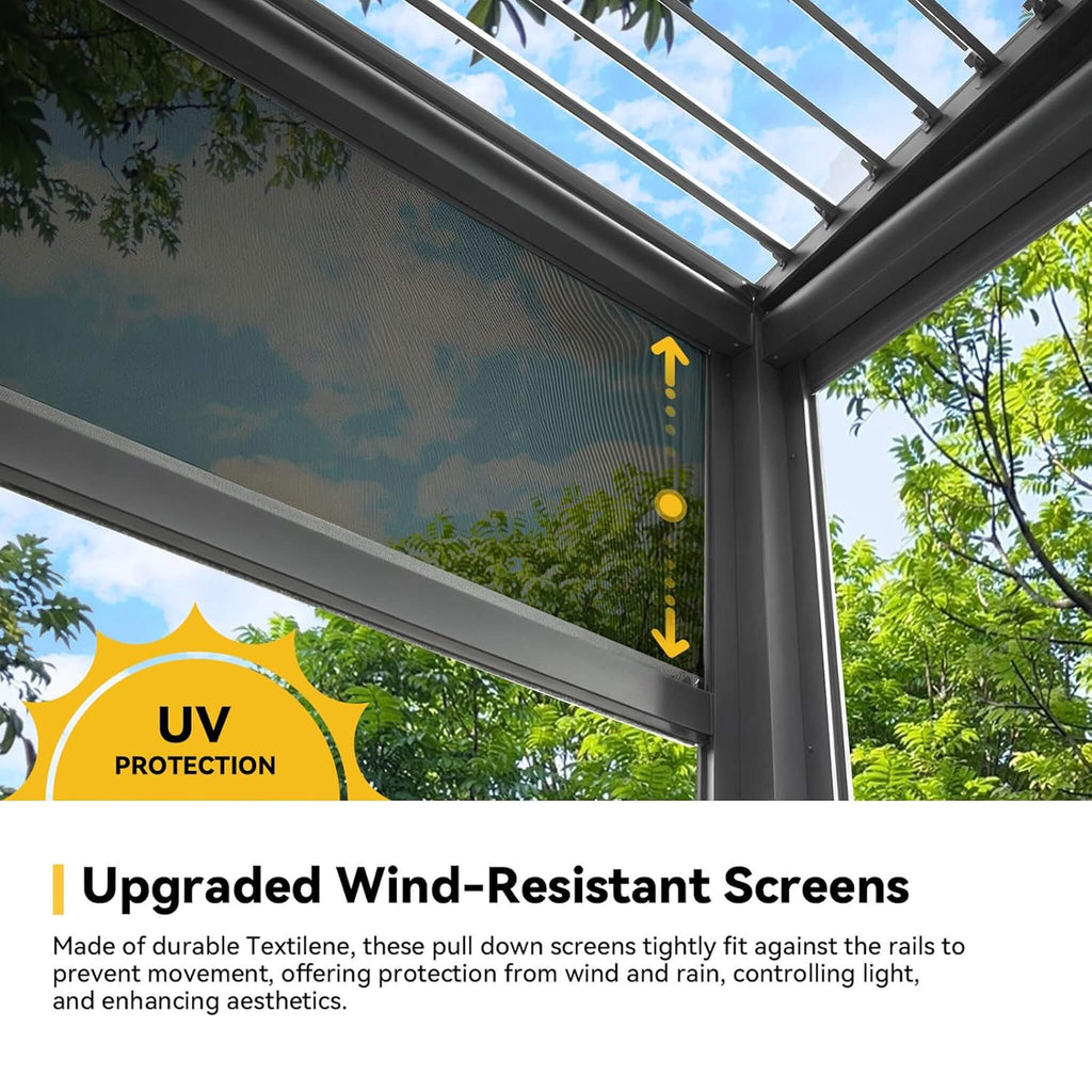 Luxury Wall-Mounted Aluminum Louvered Pergola With Pull-Down Screens (SAK91537)