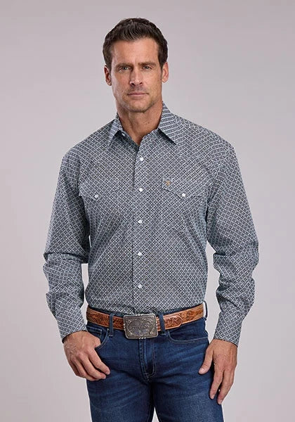 Stetson 2873 Navy Geo (Blue) - Men's Western Shirt