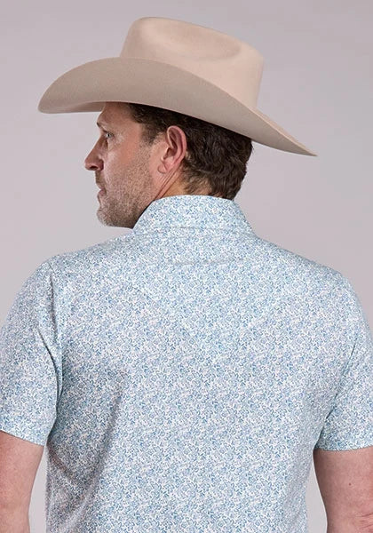 Stetson 3004 Victorian Floral (Blue) - Men's Short Sleeve Shirt