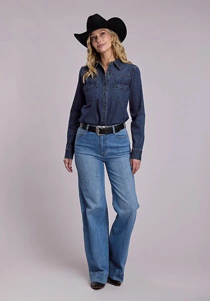 Stetson Single Point (Dark Wash) - Women's Denim Western Shirt