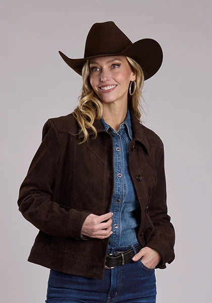 Stetson Boxy Collar (Chocolate) - Women's Suede Leather Jacket