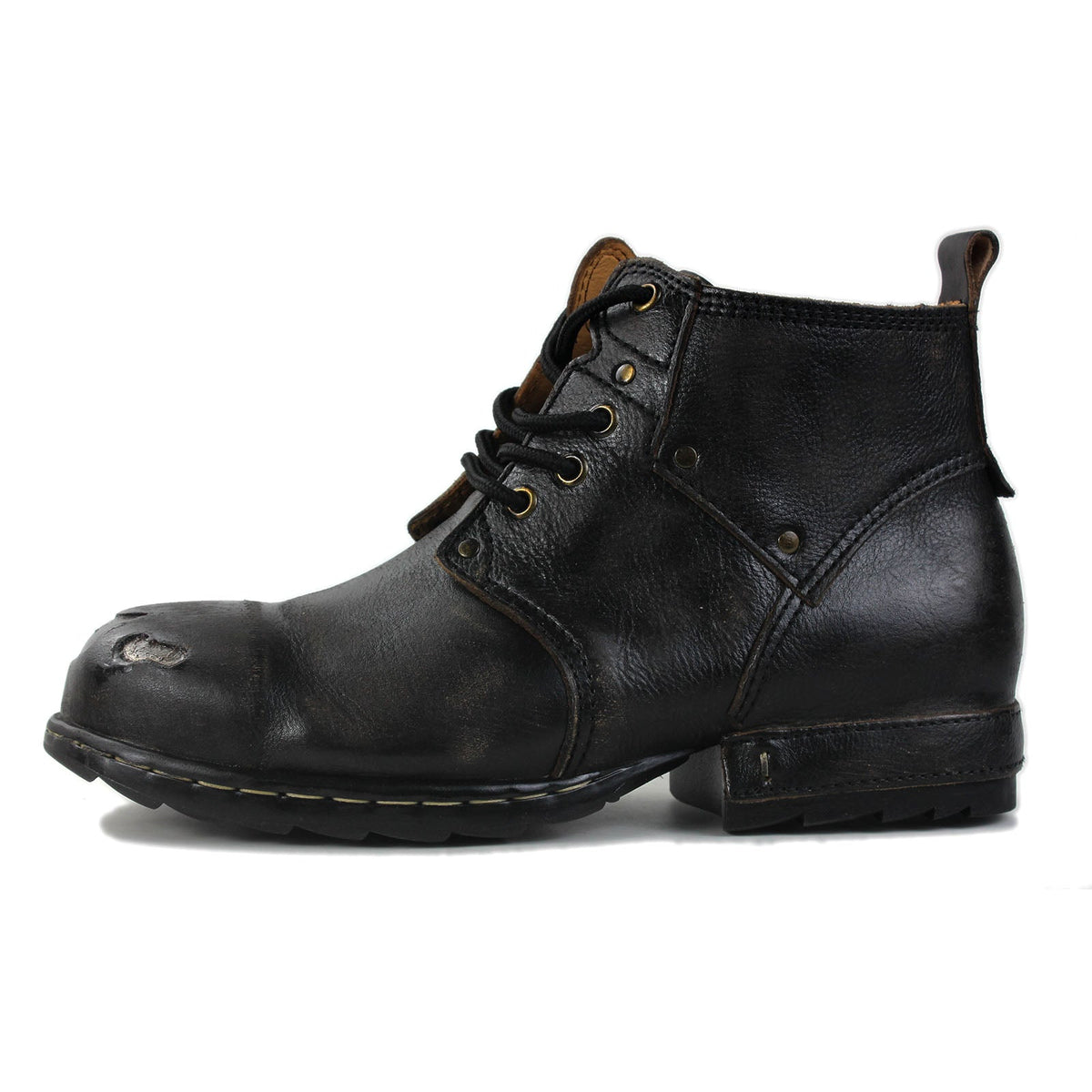 OSSTONE Moto Boots for Men Vintage Zipper-up Retro Leather Chukka Boots Distressed Rock n roll Bike Shoes Punk Boots OS-6015-3-E