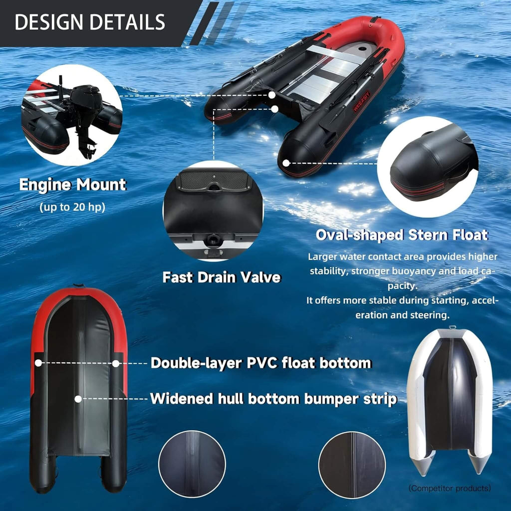 11FT Heavy-Duty Inflatable Dinghy With Aluminum Floor & Oars (SAK17362)