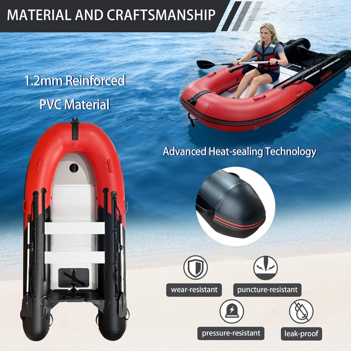 11FT Heavy-Duty Inflatable Dinghy With Aluminum Floor & Oars (SAK17362)