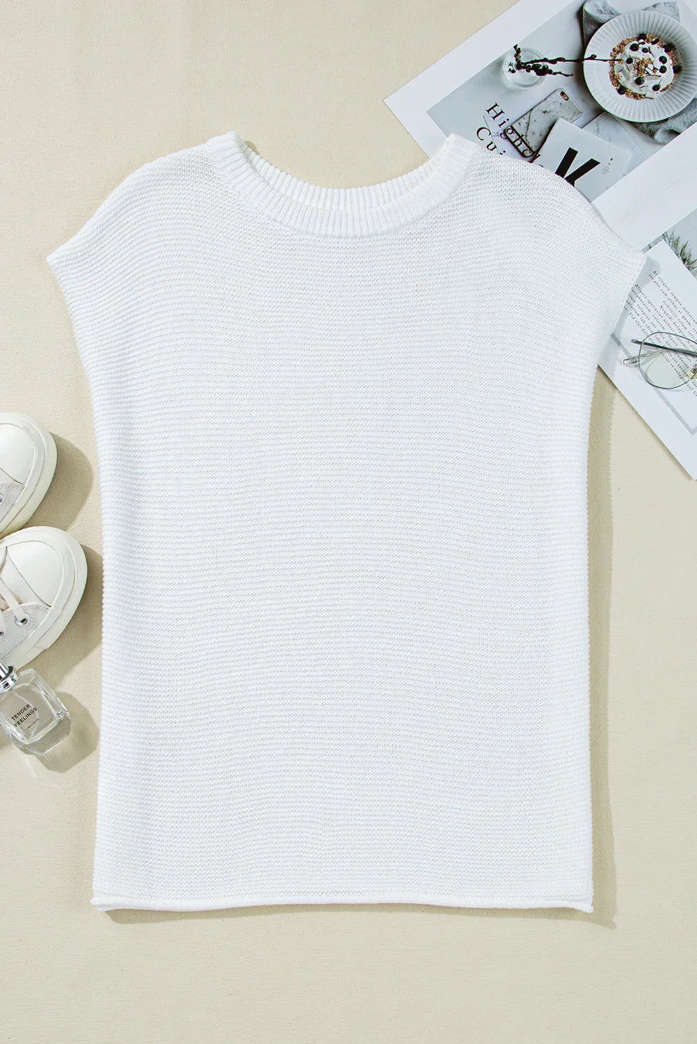 Sachet Pink Solid Color Side Slits Knit Tee