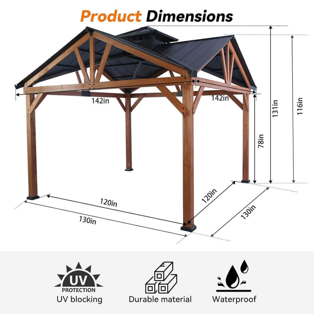 [12X12FT] Premium Outdoor Cedar Wood Hardtop Gazebo With Galvanized Steel Roof (SAK31864)