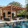 [12X14FT] Luxury Outdoor All-Season Backyard Cedar Wood Gazebo Pergola With Arched Roof And Stakes For Patios (SAK68194)