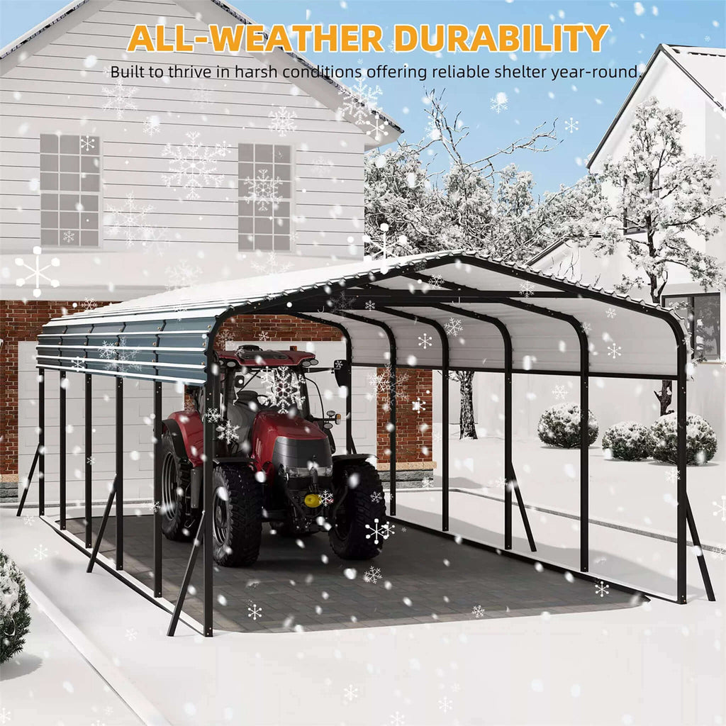 [12X24FT] Large Heavy-Duty Outdoor Metal Carport Kit With Galvanized Steel Roof (SAK53849)
