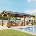 [12X24FT] Premium Galvanized Steel Roof Cedar Wood Hardtop Gazebo (SAK14632)
