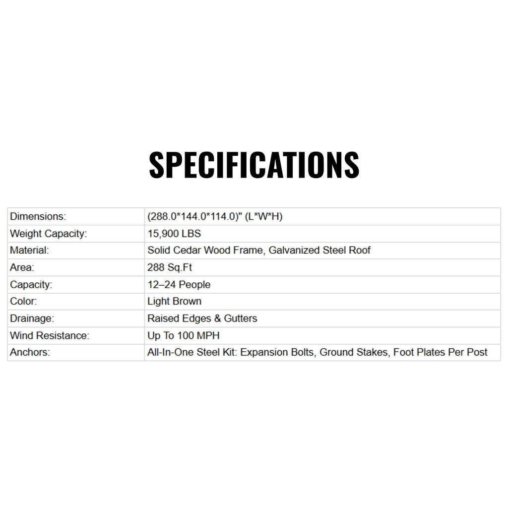 [12X24FT] Premium Galvanized Steel Roof Cedar Wood Hardtop Gazebo (SAK14632)