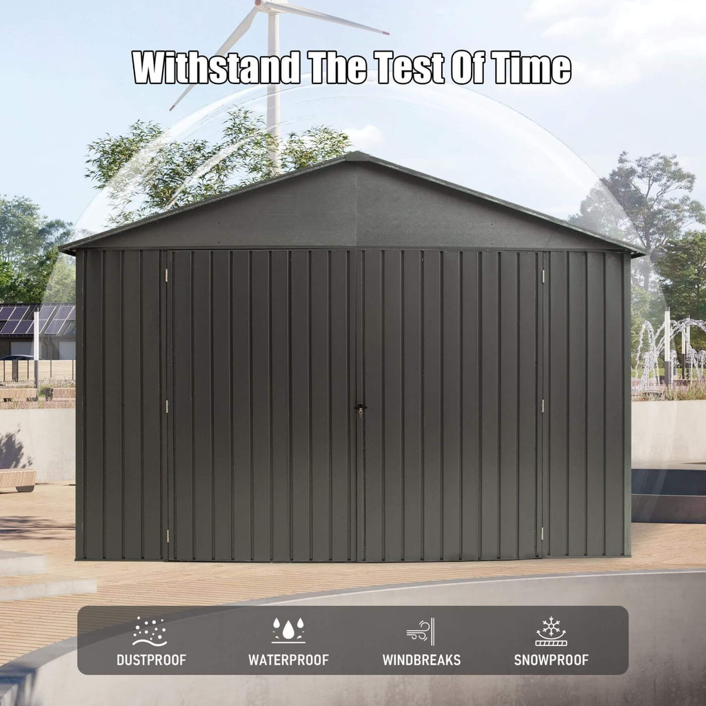 [12X25FT] Extra-Large Heavy-Duty Outdoor Metal Carport Garage Shed With Lockable Double Hinged Doors (SAK34153)