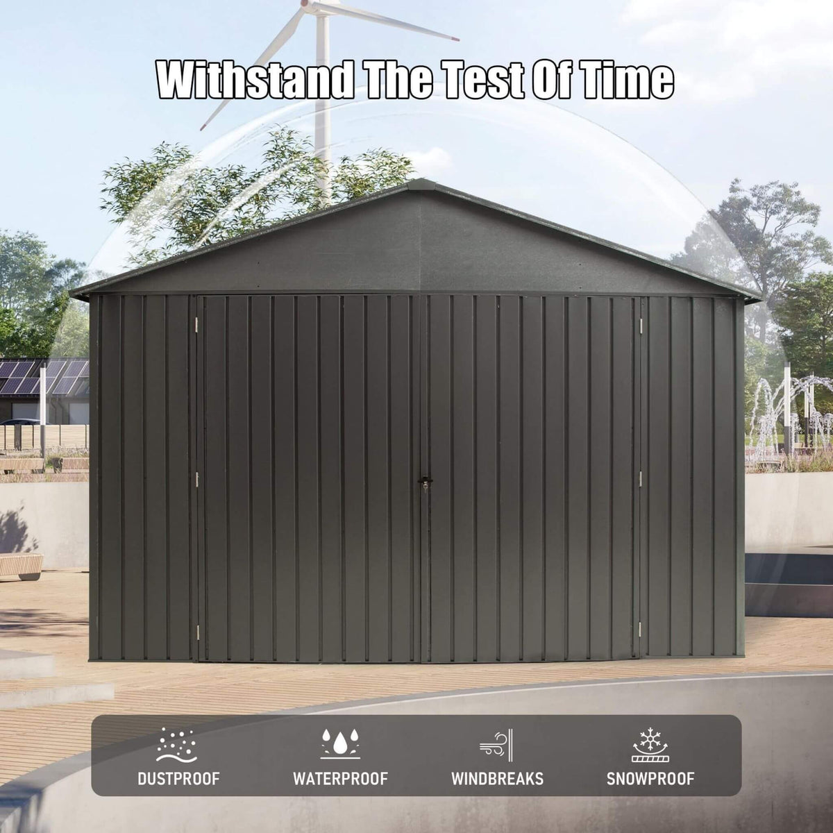[12X25FT] Extra-Large Heavy-Duty Outdoor Metal Carport Garage Shed With Lockable Double Hinged Doors (SAK34153)
