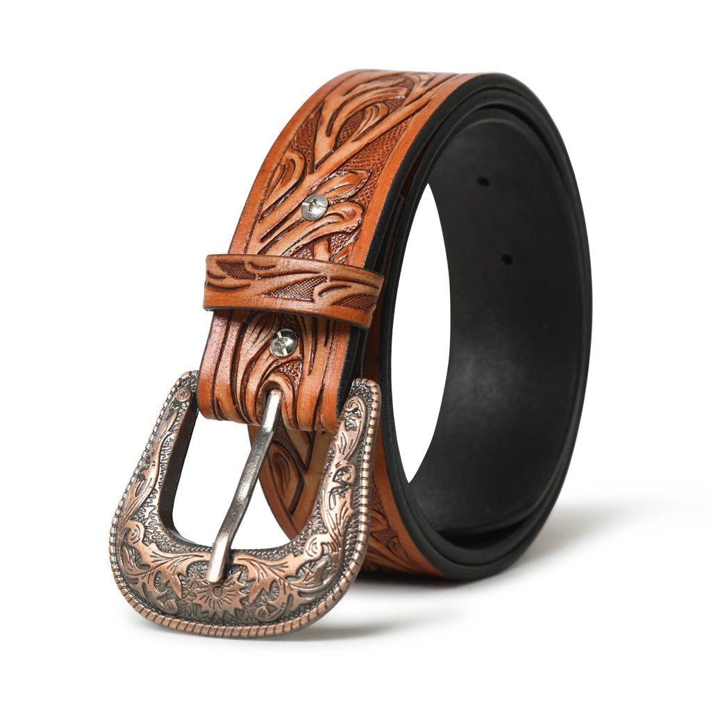 Western Cowboy Leather Belt - Brown